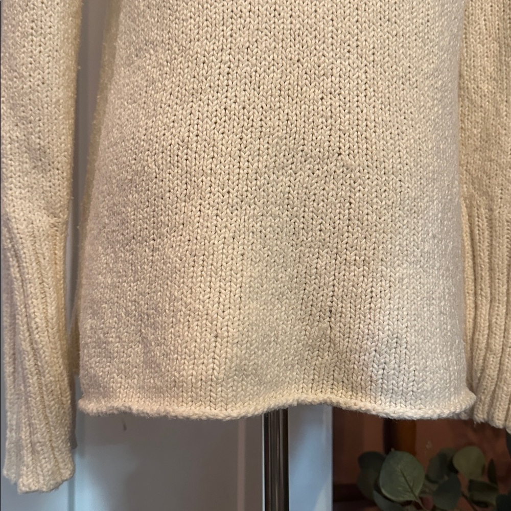Eileen Fisher Peruvian organic cotton rolled hem M Cream Turtleneck Sweater - Picture 8 of 12